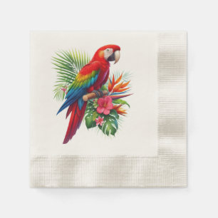 Red macaw tropical floral napkin