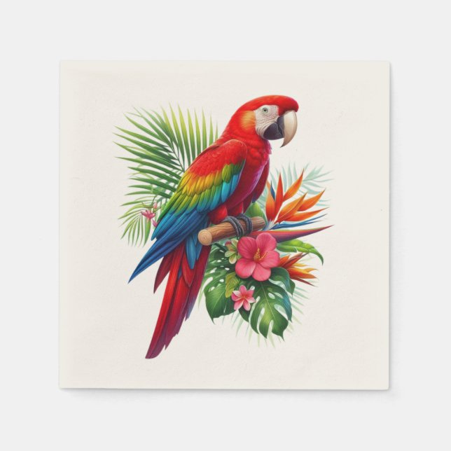 Red macaw tropical floral napkin (Front)