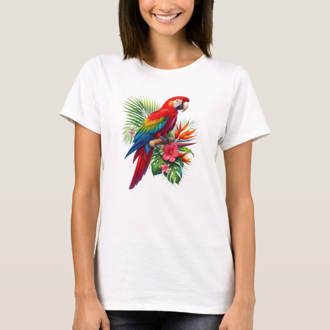 Red macaw tropical floral T-Shirt (Front)