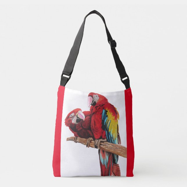 Red Macaw Watercolor Crossbody Bag (Front)