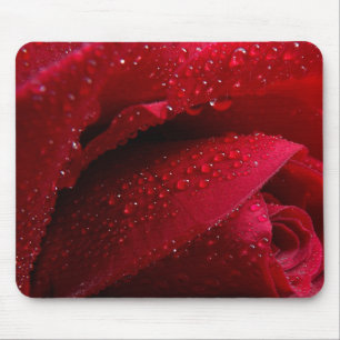 Red Macro Rose with Water Droplets Mouse Mat