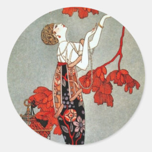 Red Madame Art Deco Design Classic Round Sticker