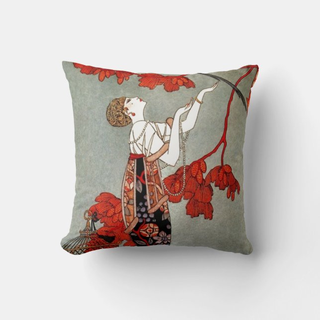 Red Madame Art Deco Design Cushion (Front)