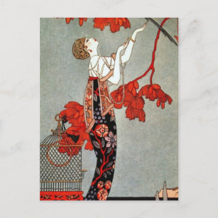 Red Madame Art Deco Design Postcard