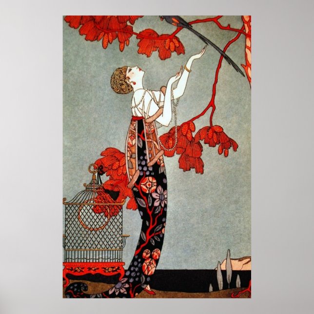 Red Madame Art Deco Design Poster (Front)