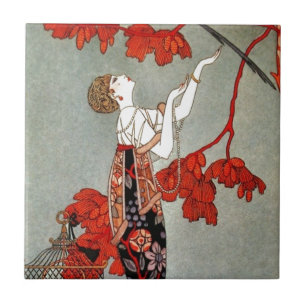 Red Madame Art Deco Design Tile