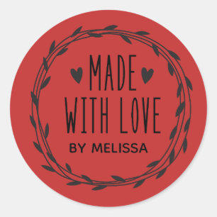 Red Made With Love Classic Round Sticker