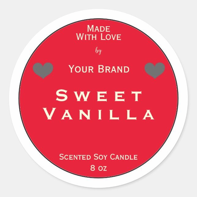 Red Made With Love Product Packaging Label   (Front)