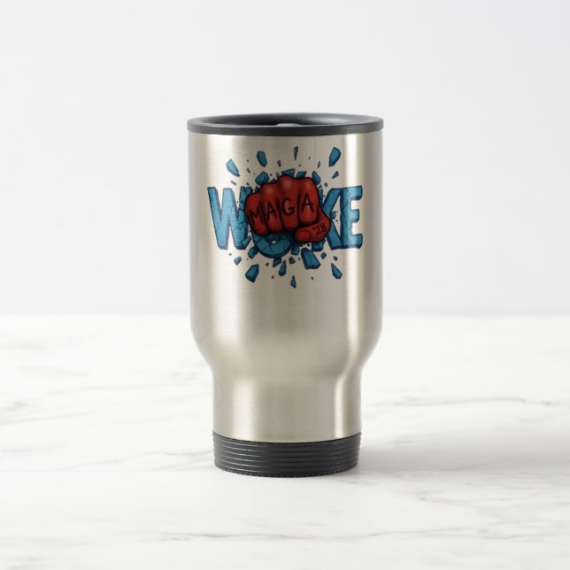 RED MAGA 28 FIST PUNCHES THROUGH WOKE TRAVEL MUG (Center)