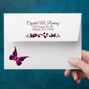 Red & Magenta Butterfly Envelope w/ Return Address