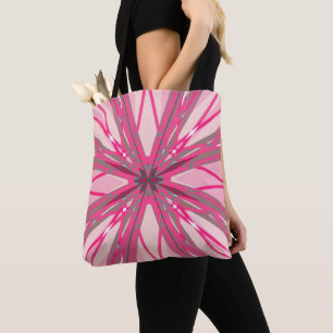 Red Magenta Pink Grey Fractal Starburst Festive Tote Bag