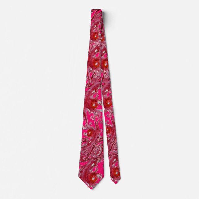 RED MAGIC BERRIES Fantasy Fuchsia Floral Swirls Tie (Front)