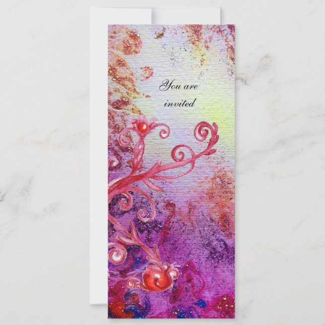 RED MAGIC SWIRLS IN  PURPLE YELLOW GOLD SPARKLES INVITATION (Front)