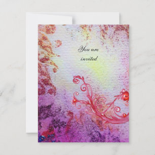 RED MAGIC SWIRLS IN PURPLE YELLOW GOLD SPARKLES INVITATION