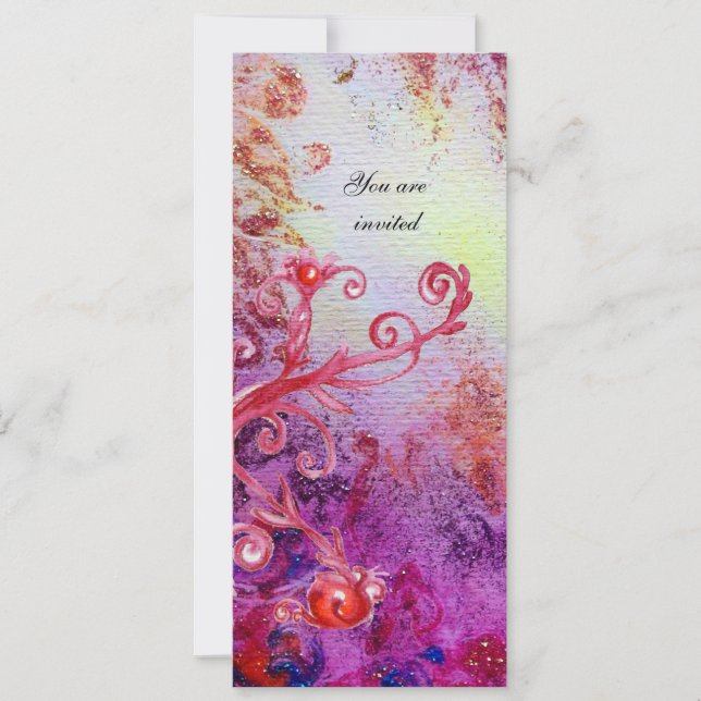 RED MAGIC SWIRLS IN  PURPLE YELLOW GOLD SPARKLES INVITATION (Front)