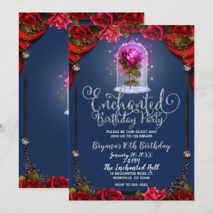 Red Magical Enchanted Red Rose Beauty Sweet 16 Invitation