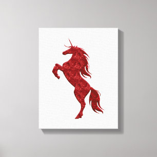 Red Magical Rearing Unicorn Canvas Print