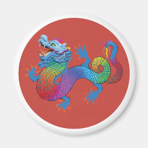 Red Magnet with colourful dragon