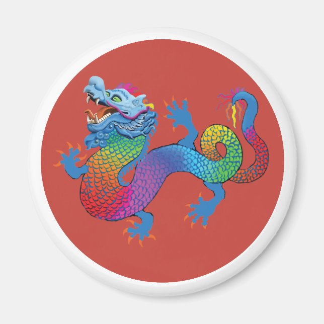 Red Magnet with colourful dragon (Front)