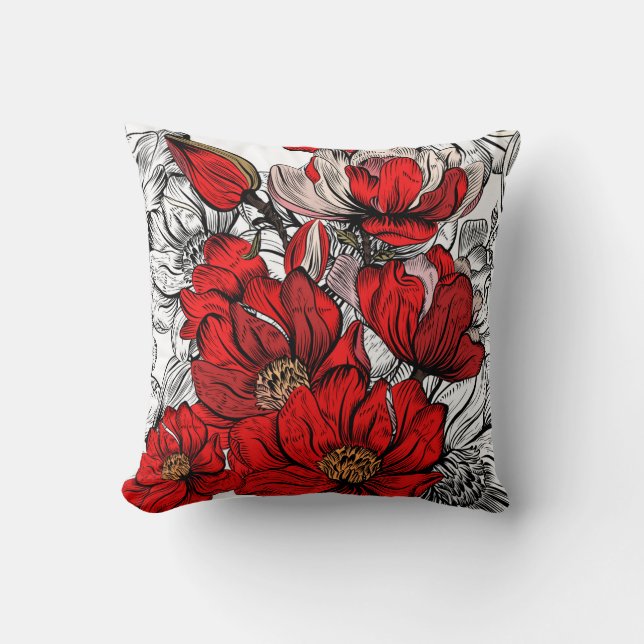 Red Magnolia flowers Cushion (Front)
