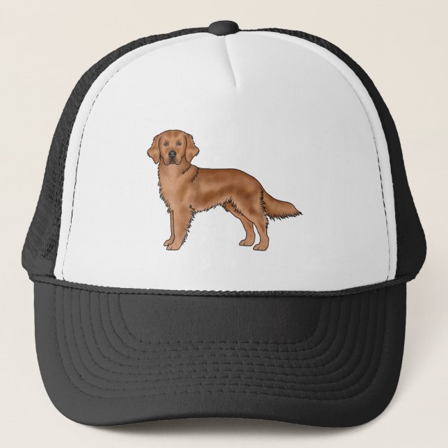 Red Mahogany Golden Retriever Cute Cartoon Dog Art Trucker Hat (Front)