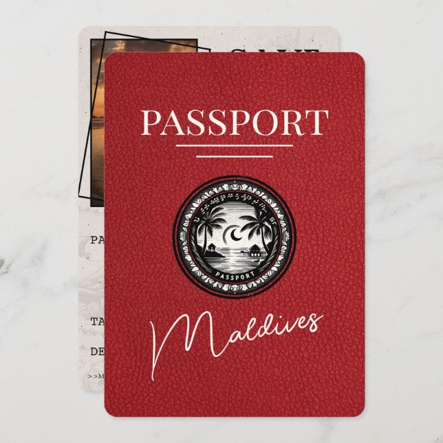 Red Maldives Passport Save The Date (Front/Back)