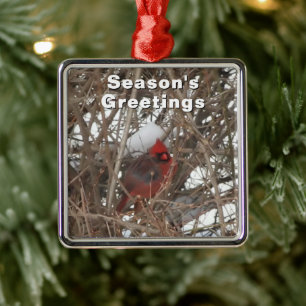 Red Male Cardinal Winter Snow Metal Tree Decoration