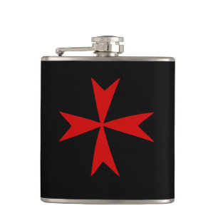 Red Maltese Cross & Malta flag fashion symbol Hip Flask