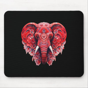 Red Mandala Aart Elephant Tril Yoga Graphic  Mouse Mat