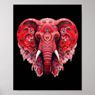 Red Mandala Aart Elephant Tril Yoga Graphic Poster