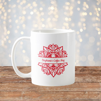 Red Mandala Art Personalised Name Coffee Mug