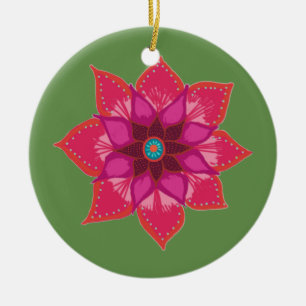 Red Mandala flower art Circle Ornament