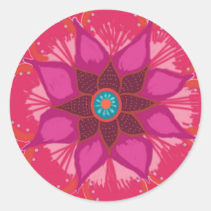 Red Mandala flower art Round Sticker, Glossy Classic Round Sticker