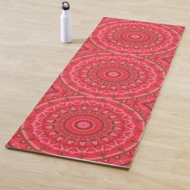 Red Mandala Full Pattern Boho Warm Meditation Cosy Yoga Mat (In Situ)