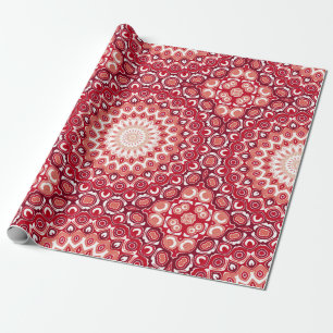 Red Mandala Medallion Bold Pattern Design Wrapping Paper
