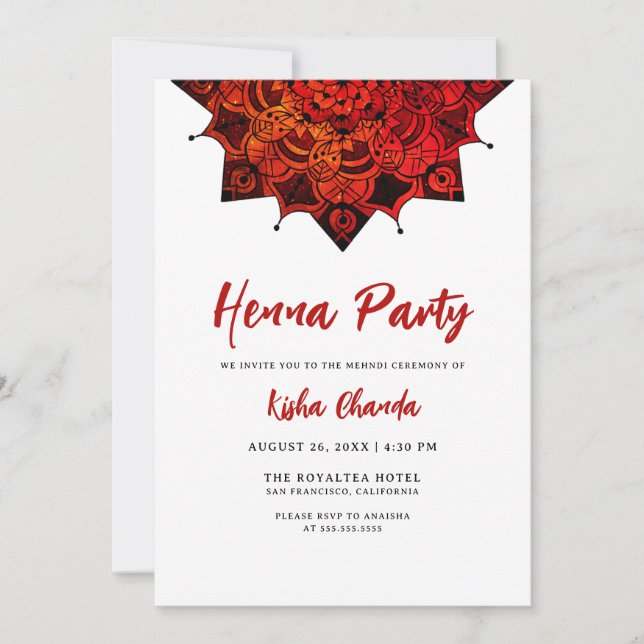 Red Mandala Mehndi Henna Party Invitation (Front)