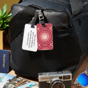 Red Mandala Pattern in Fiery Gradient Luggage Tag