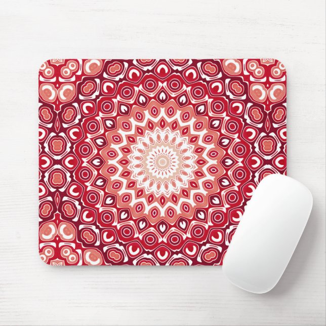 Red Mandala Pattern in Fiery Gradient Mouse Mat (With Mouse)