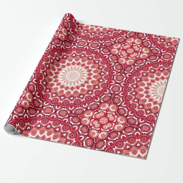 Red Mandala Pattern in Fiery Gradient Wrapping Paper (Unrolled)