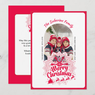 Red Mandala Snowflake & Santa Sleigh Christmas Card