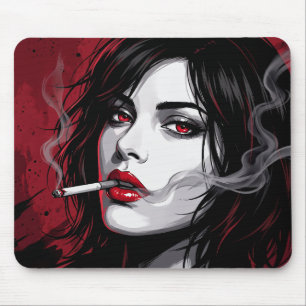 Red Manga Woman Smoky Anime Mouse Mat
