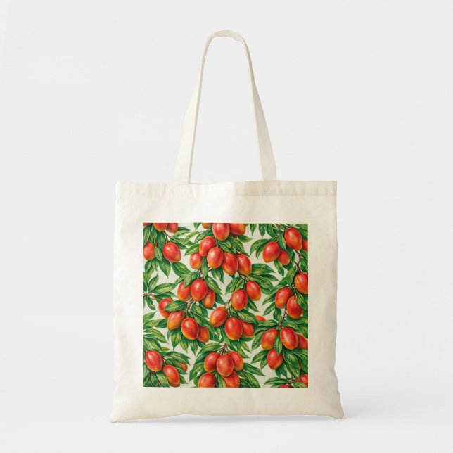 Red Mango Tropical Botanical Pattern Tote Bag (Front)