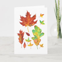 Red Maple and Golden Oak Leaves Autumn Watercolor