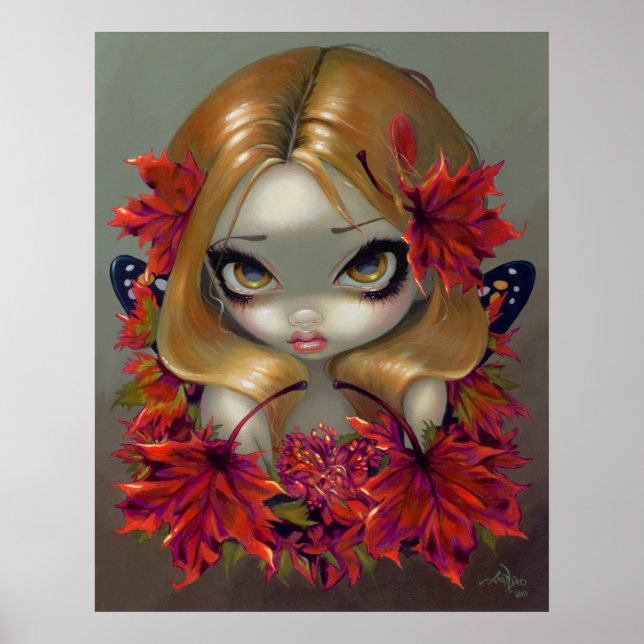 Red Maple Fairy ART PRINT autumn leaves fantasy (Front)