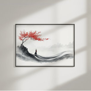 Red Maple Ink Zen Minimalist Wall Art