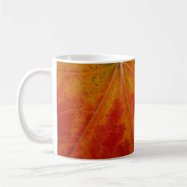 Red Maple Leaf Abstract Autumn Nature Photography Coffee Mug (Left)
