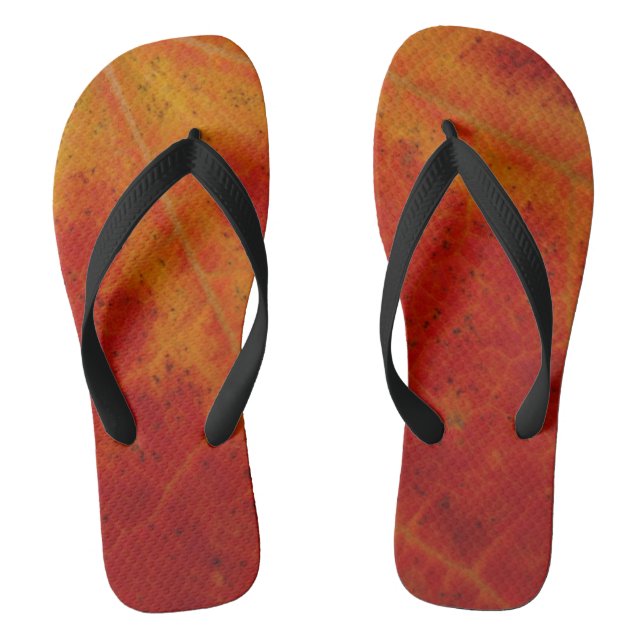 Red Maple Leaf Abstract Autumn Nature Photography Flip Flops (Footbed)