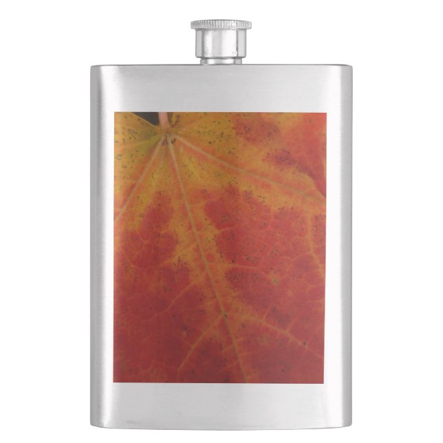 Red Maple Leaf Abstract Autumn Nature Photography Hip Flask (Front)