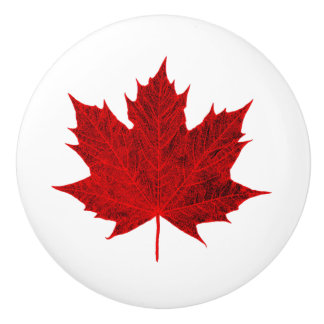 Red Maple Leaf Ceramic Knob