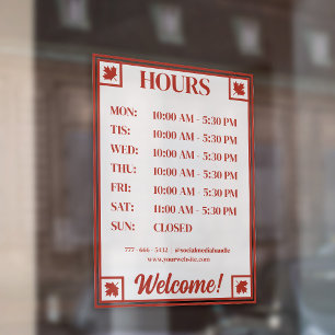 Red Maple Leaf Corners Small Business Open Hours Window Cling
